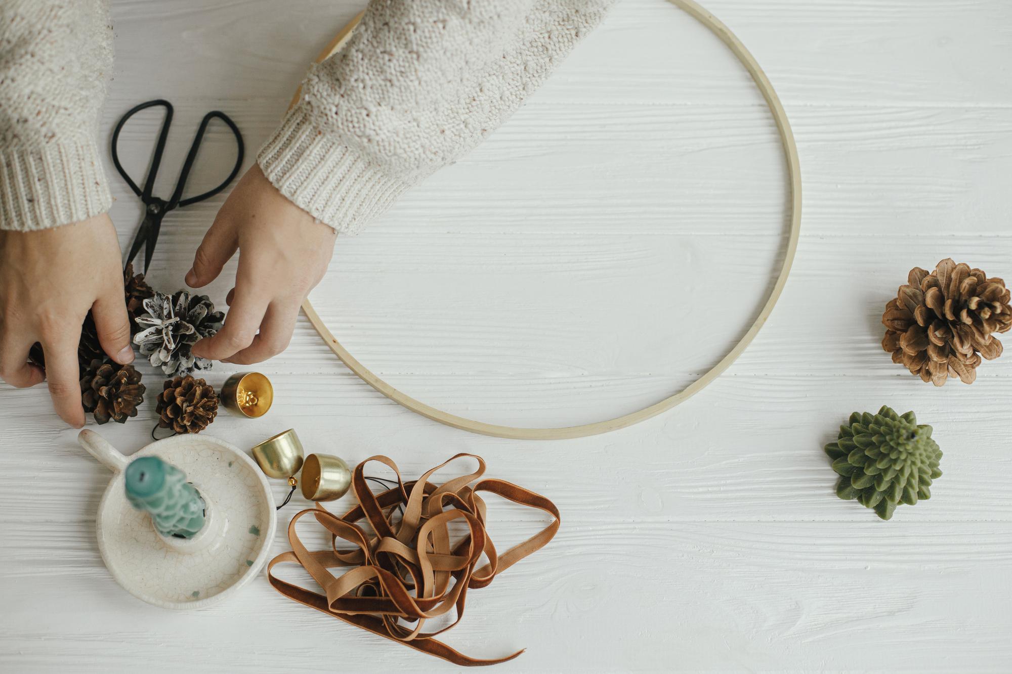 Studio workspace with hoop and lighting